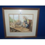 A framed and mounted Watercolour titled 'Grandpa's Hobbies' by Jean Steventon.