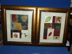 A pair of modern abstract Prints depicting leaves in gilt frames.