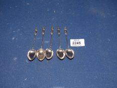 Five silver Apostle spoons, Birmingham 1901, 42 grams.