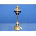 A rare 19th century Augustus Pugin influence brass Candlestick with square pillar standing on round