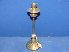 A rare 19th century Augustus Pugin influence brass Candlestick with square pillar standing on round