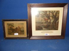 A wooden framed Hunting Print possibly by Charles Lorraine Smith along with a Hare hunting scene.