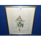 An original signed costume design by Louis Curtis, top right hand corner XVII Siecle. 26cm x 22cm.