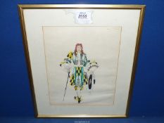 An original signed costume design by Louis Curtis, top right hand corner XVII Siecle. 26cm x 22cm.