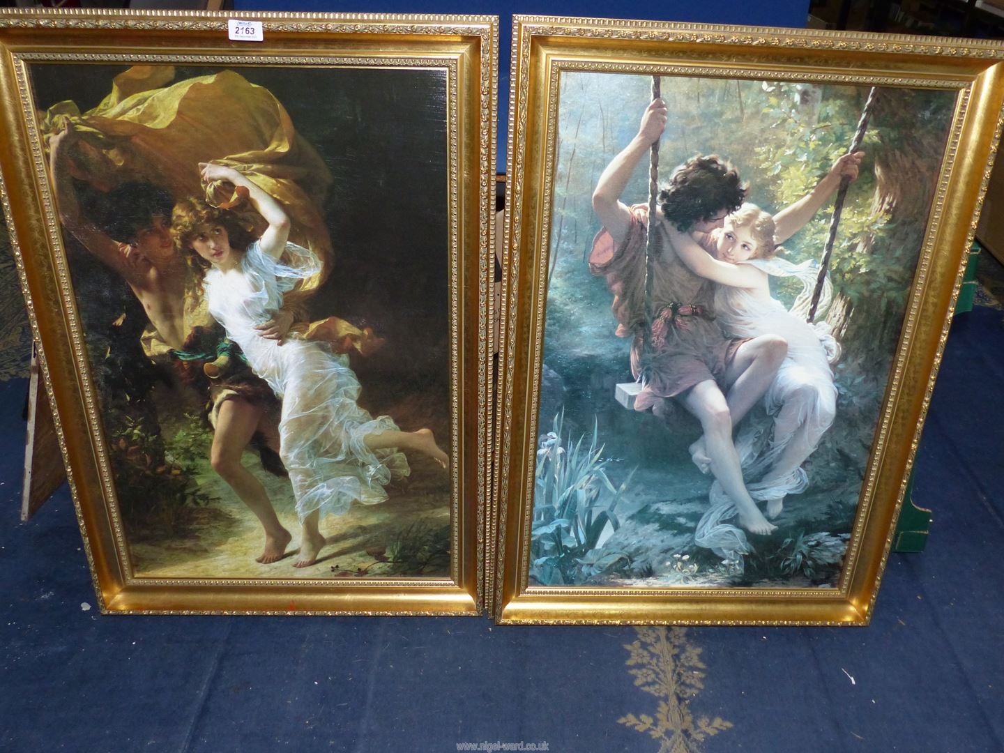 Two large over varnished Prints"The Storm" and "Spring Time" by Pierre Auguste Cot.
