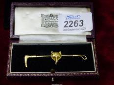 A 9ct gold 'Fox and crop' tie clip, makers H.G. & S.