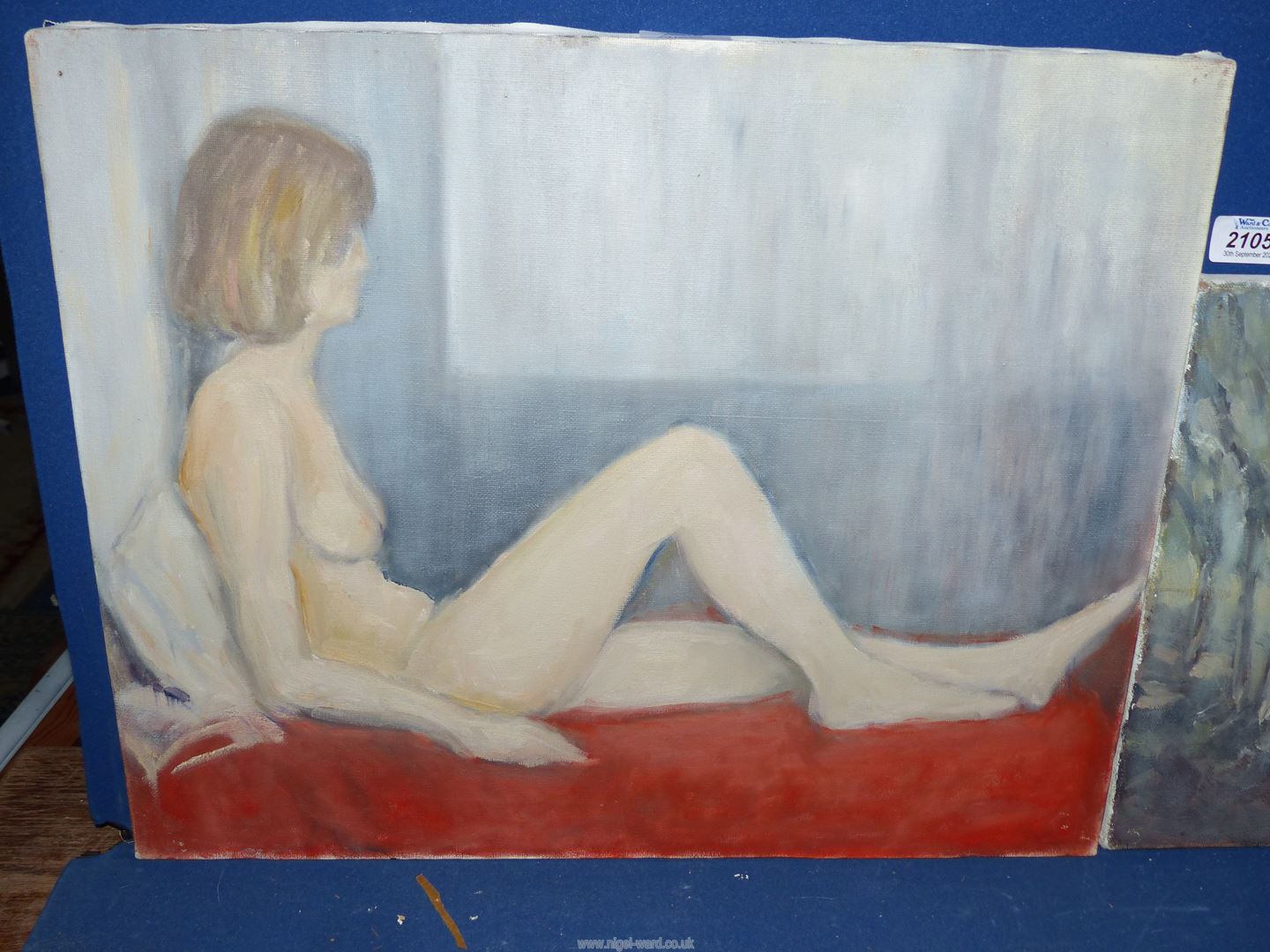 An Oil on canvas of a nude together with an impressionist style landscape. - Image 2 of 3