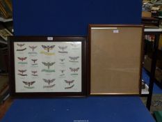 A wooden Picture Frame, overall size 17 1/2'' x 22 1/2'' and a Print of Moths & Larvae.