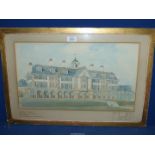 A framed Watercolour preliminary sketch of Raleigh Hotel Budleigh Salterton Seafront - architect W.