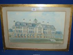 A framed Watercolour preliminary sketch of Raleigh Hotel Budleigh Salterton Seafront - architect W.