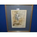 A signed Anne Singleton Limited Edition Etching (no: 5/15) depicting Herons at West Lake Brownsea