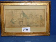 A framed and mounted John Leech Drawing entitled verso "Home Brewing", signed by the artist.