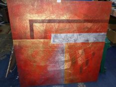 A large abstract Oil painting in gold/orange squares and rectangles, no visible signature,