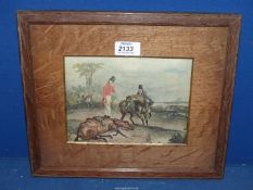 A wooden framed and mounted hunting Lithograph.