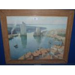 A Henry Maurice Cahours Print of a Harbour scene in an oak frame, published by Frost & Reed 1935,