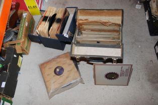 A box of old Gramophone records.
