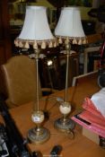 Brass and Marble tall table lamps with shades.