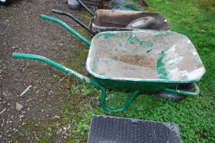 A wheelbarrow with pneumatic tyre.
