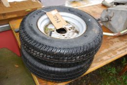 Wheels and tyres 145/80 x B10 (4 stud fixing). One tyre A/F.
