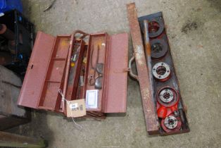 A cantilever tool box, auger bits, gauge etc,