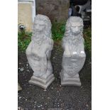 Pair of concrete Heraldic lions -31½" high.