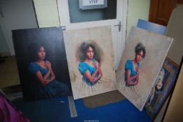 A series of three prints - portraits on canvas.