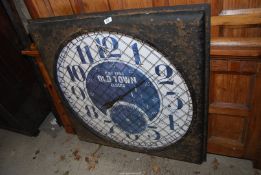 A large old town clock 1 metre square.