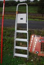 Five rung aluminum step ladder.