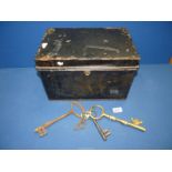 A metal Deed box and a collection of interesting hand crafted keys.