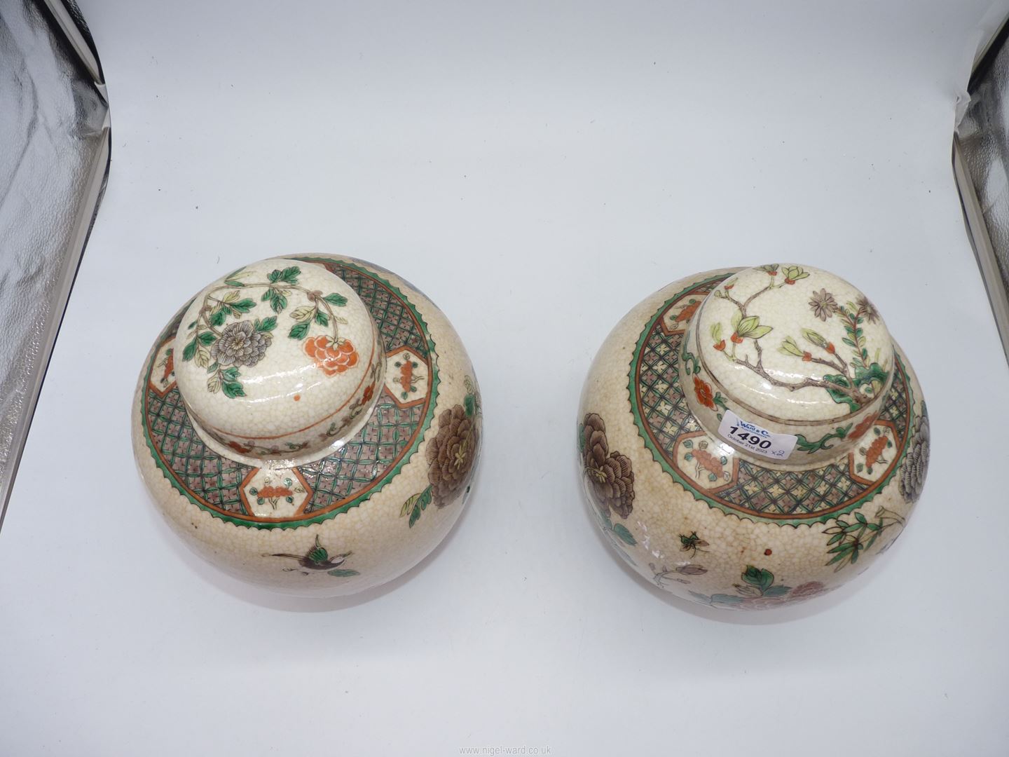 A pair of Oriental crackle glazed poly chrome ginger jars, - Image 2 of 20