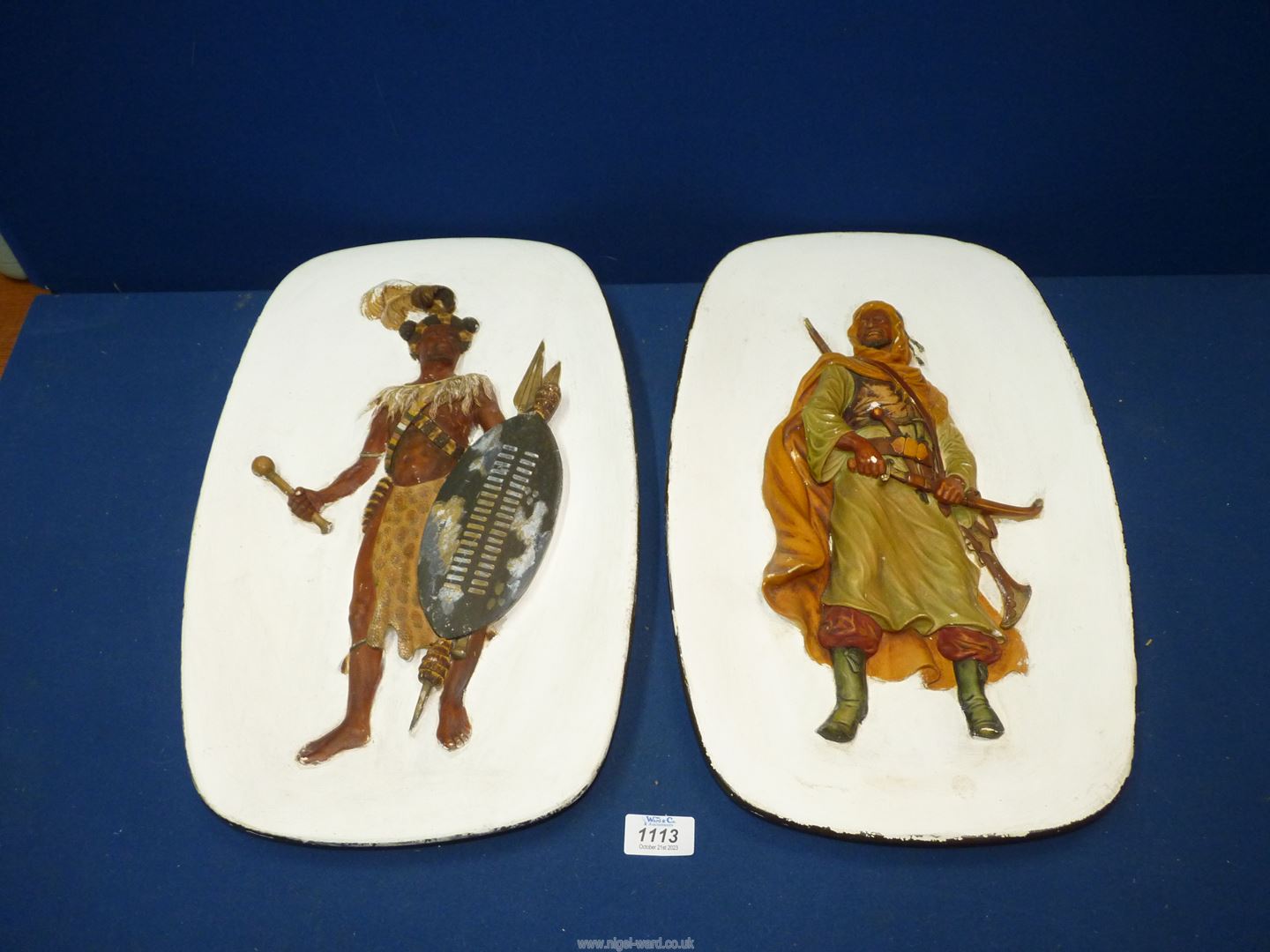 Two hand painted wall plaques by W.H. Bossons, 11" wide x 17" high.