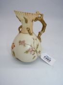 A Royal Worcester blush ivory jug, painted flowers and gilt decoration,