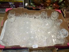 A box of various size sets of cut glasses together with miscellaneous cut glass items including