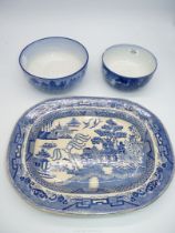 A Willow pattern meat plate (hairline crack),