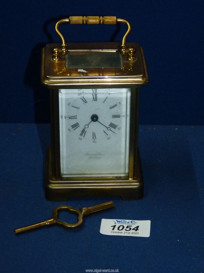 A Brass Carriage Clock by Bornand-freres Montbeliard, with key. - Image 2 of 2