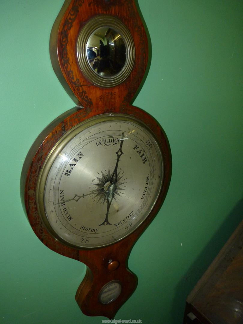 A Mahogany five-point mercury barometer with barometer, convex mirror, thermometer, - Image 4 of 6