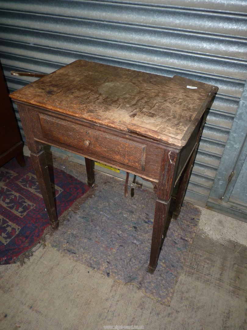 An Oak table contained Metamorphic Singer electric sewing machine folding down to form a table when - Image 6 of 7