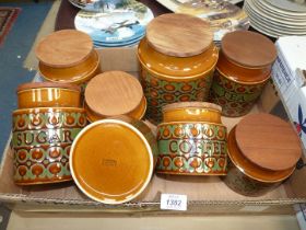 Eight Hornsea Bronte 1970's storage jars of mixed sizes, some marked tea, coffee, sugar, etc.