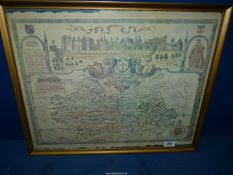 A framed copy map of "Barkshire Described" with an inset list of "The names of them which first