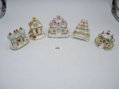 Five Coalport fine bone china houses to include 'The Summer house', 'Keeper's Cottage',