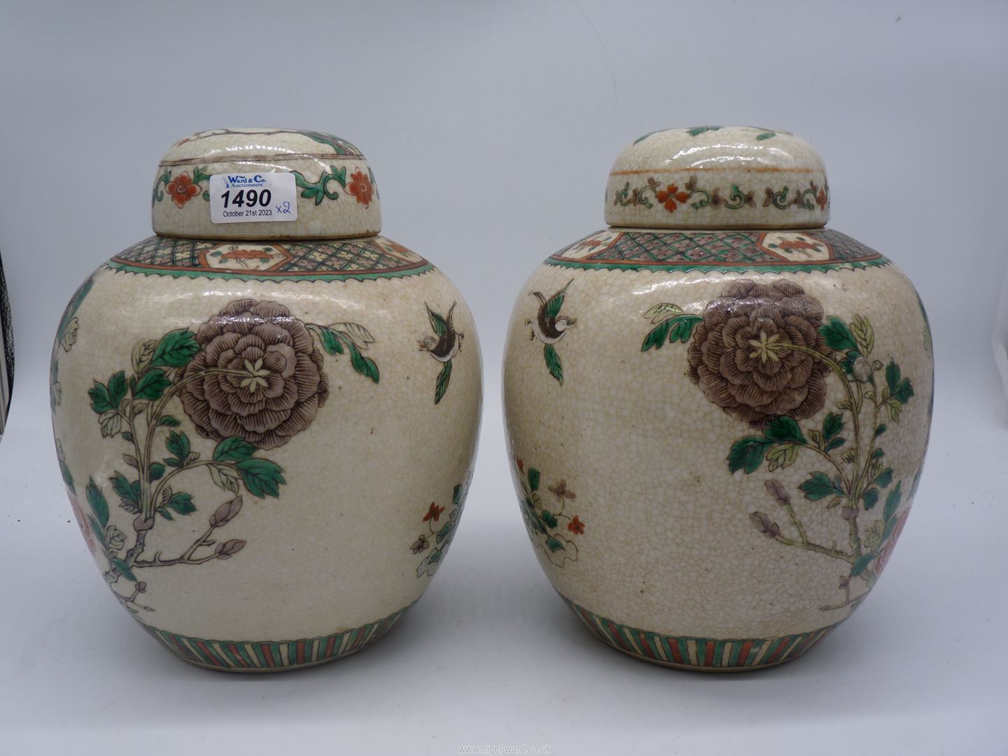 A pair of Oriental crackle glazed poly chrome ginger jars, - Image 6 of 20