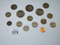 A box of USA coins including: 1938 Dime, two USA 1/2 Dollar Centenary 1776-1976, six 5 Cents, etc.