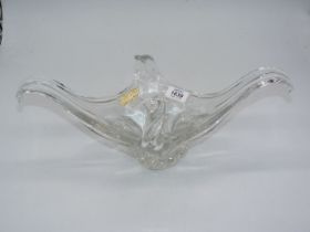 A very heavy, ornate French art glass crystal bowl with attached label in French,