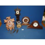A quantity of clocks including miniature Grandfather clock, Haynes VW 1600 Transporter alarm clock,