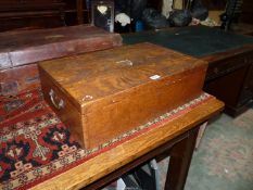 A large Oak canteen Box for cutlery (shield motif missing), with key, 24" wide x 16" deep x 7" tall.