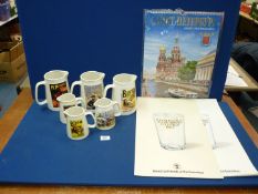 Three large and three small 'Trent' memorabilia jugs: 'Bisto Ready for the course', 'Carr's & Co.