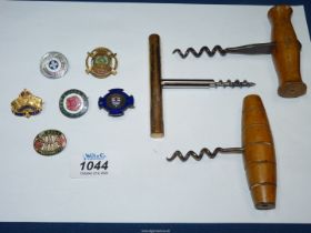 Six vintage enamel badges including 1935 Jubilee, Girls Life brigade, Derby and Joan,