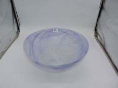 A large frosted glass punch/centrepiece bowl with mauve smoky swirls