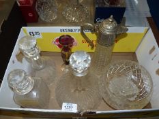 A quantity of glass items to include cut and pressed glass, decanters, etc.