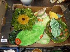 A quantity of china including Bretby Art Nouveau leaf wreath cake stand,